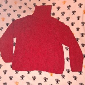Red Cable Knit Women's Sweater